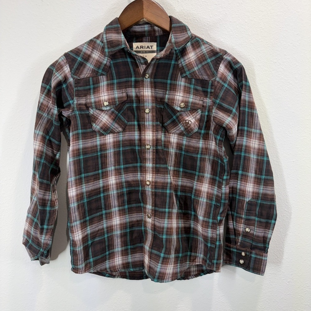 Ariat Pearl Snap Western Shirt Boys Small Plaid Retro Fit Flannel